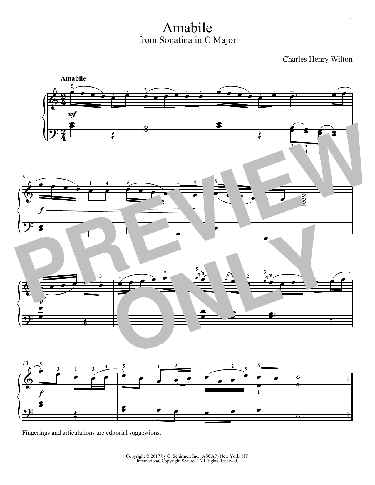 Charles Henry Wilton Amabile Sheet Music Notes & Chords for Piano - Download or Print PDF