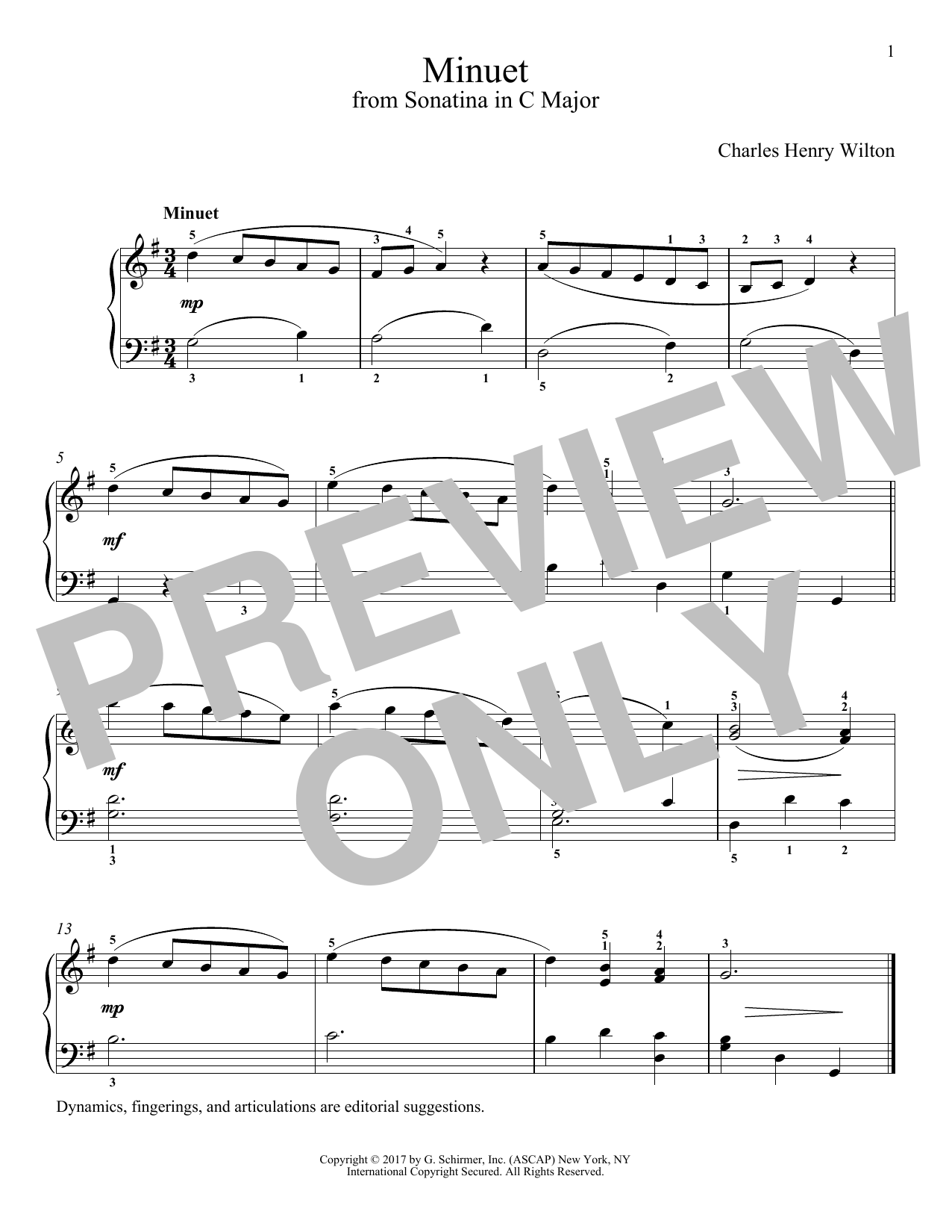 Charles Henry Wilton Minuet Sheet Music Notes & Chords for Piano - Download or Print PDF