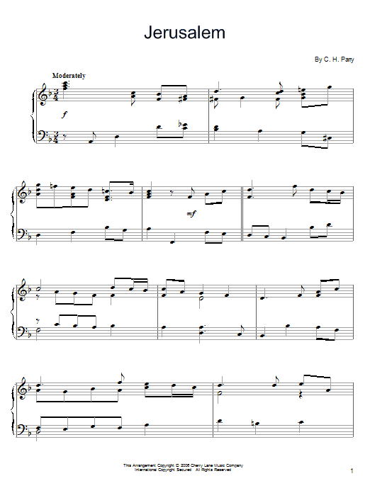 C.H. Parry Jerusalem Sheet Music Notes & Chords for Piano - Download or Print PDF