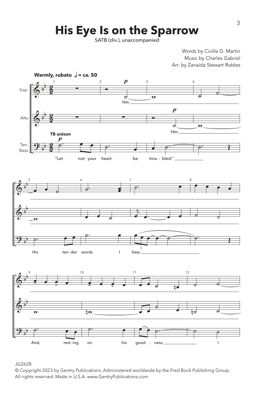 Charles Hutchinson Gabriel His Eye Is On The Sparrow (arr. Zanaida Stewart Robles) Sheet Music Notes & Chords for SATB Choir - Download or Print PDF