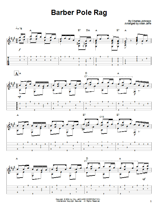 Charles Johnson Barber Pole Rag Sheet Music Notes & Chords for Guitar Tab - Download or Print PDF