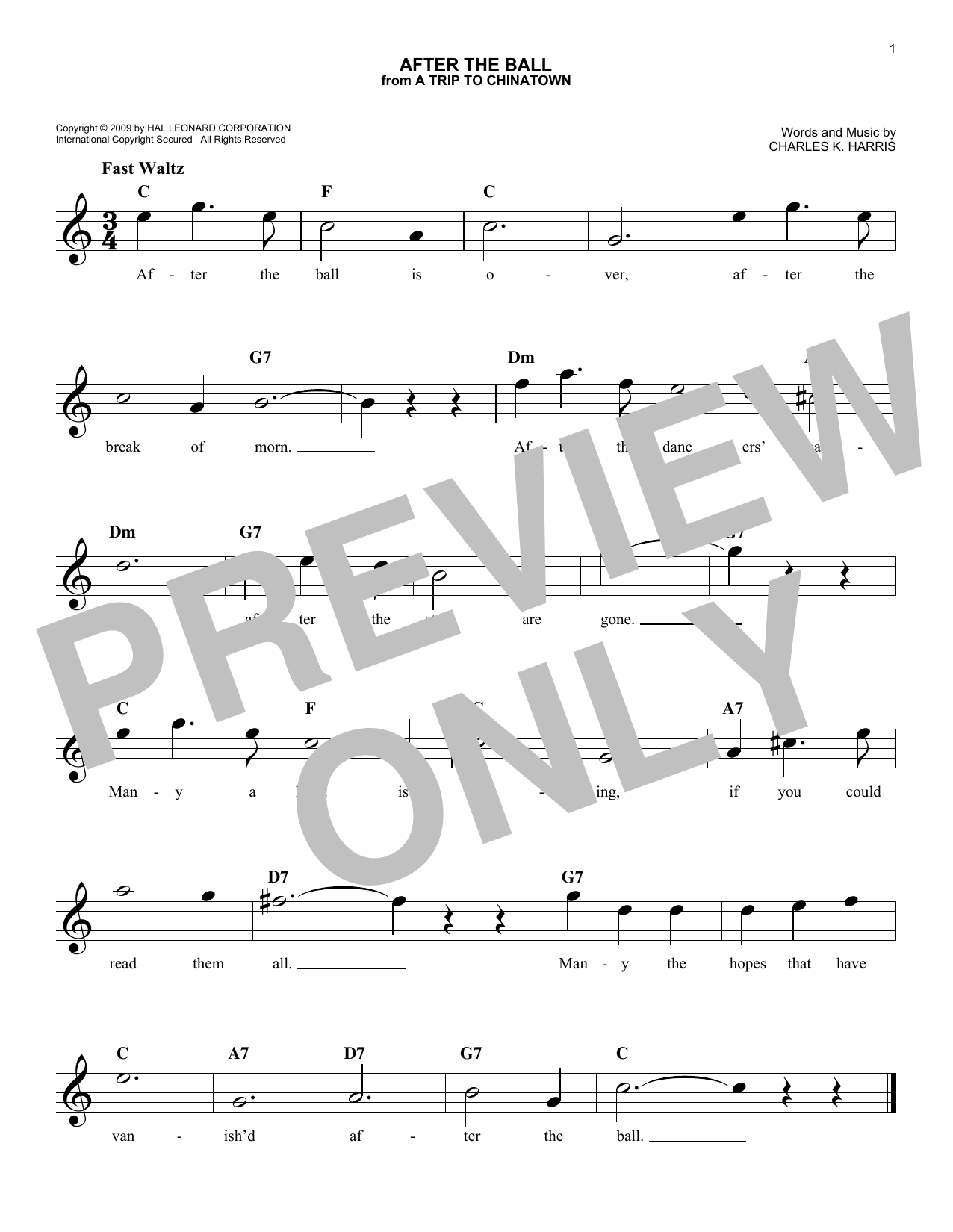 Charles K. Harris After The Ball Sheet Music Notes & Chords for Melody Line, Lyrics & Chords - Download or Print PDF