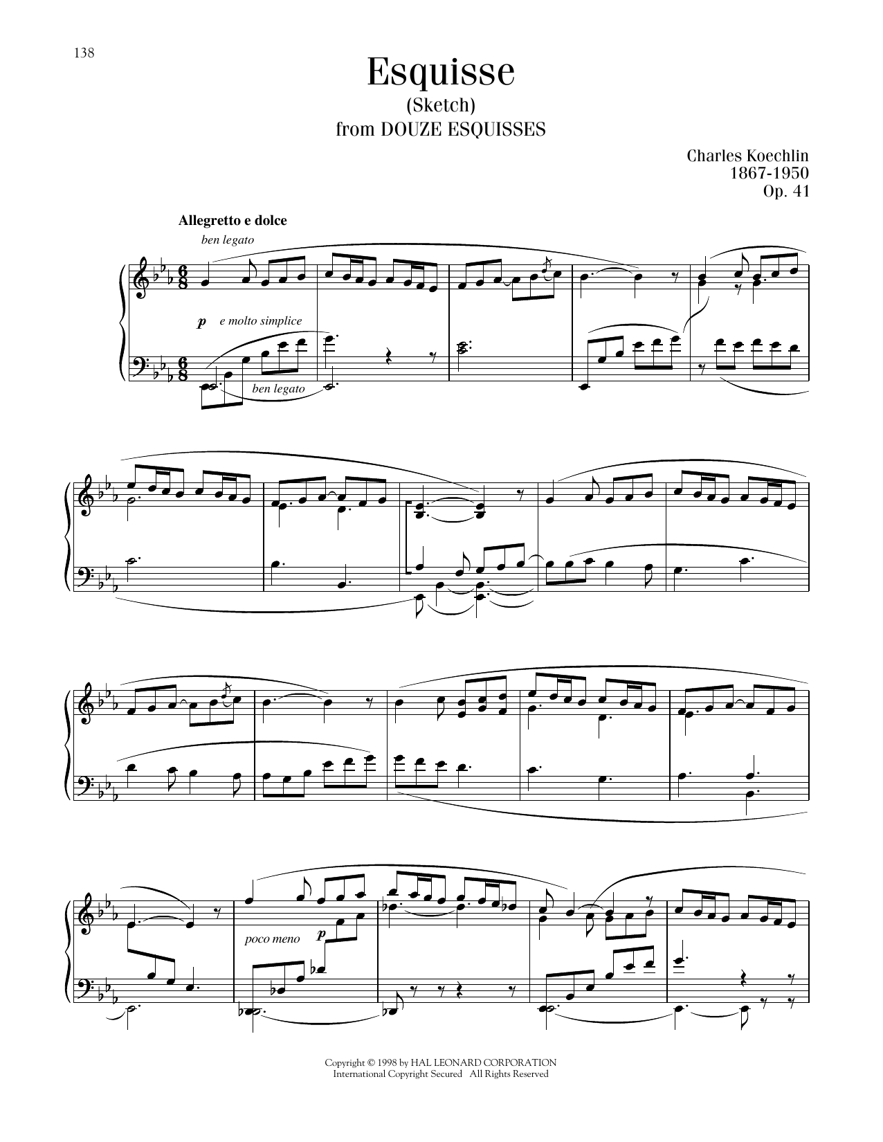 Charles Koechlin Esquisse (Sketch) Sheet Music Notes & Chords for Piano Solo - Download or Print PDF