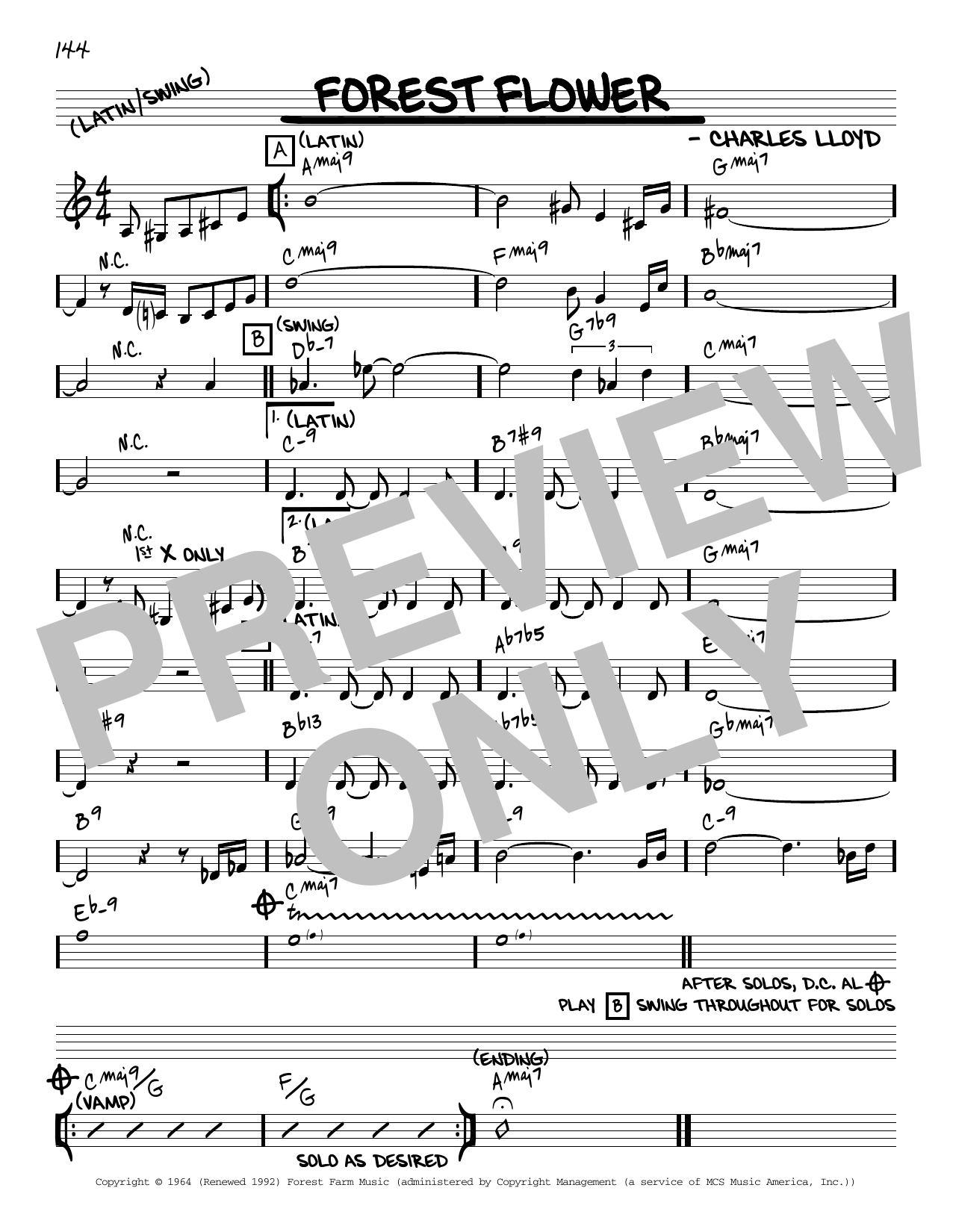 Charles Lloyd Forest Flower [Reharmonized version] (arr. Jack Grassel) Sheet Music Notes & Chords for Real Book – Melody & Chords - Download or Print PDF