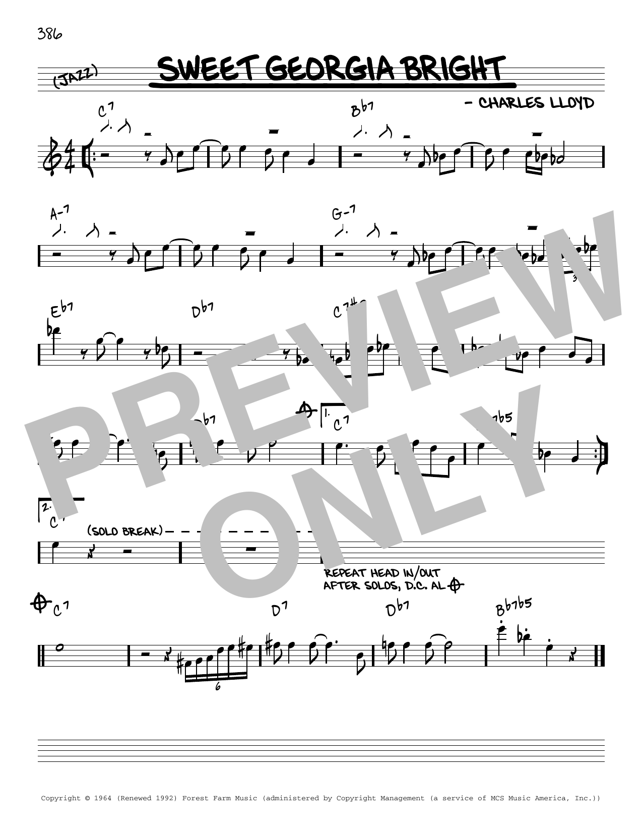 Charles Lloyd Sweet Georgia Bright [Reharmonized version] (arr. Jack Grassel) Sheet Music Notes & Chords for Real Book – Melody & Chords - Download or Print PDF