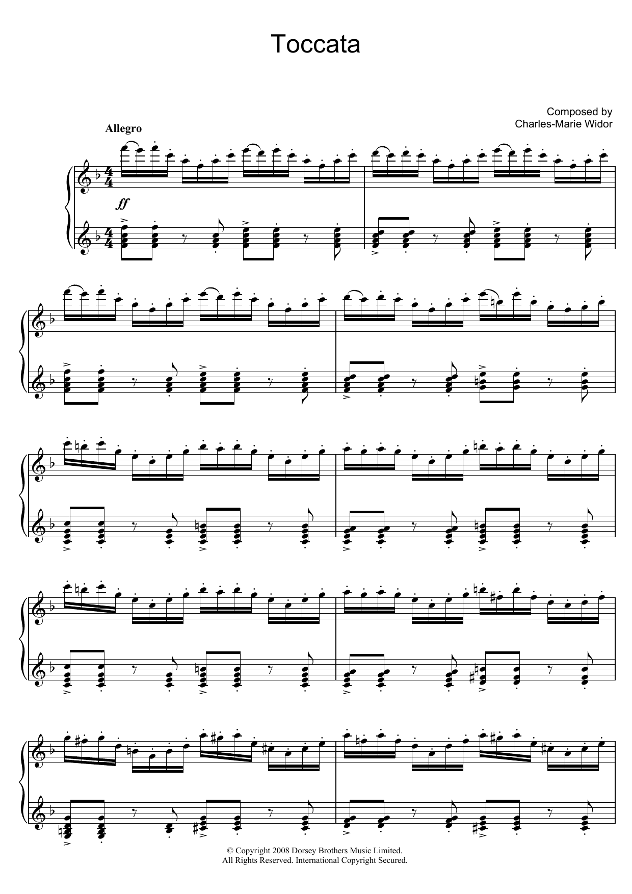 Charles-Marie Widor Toccata (from Symphony No. 5) Sheet Music Notes & Chords for Piano - Download or Print PDF