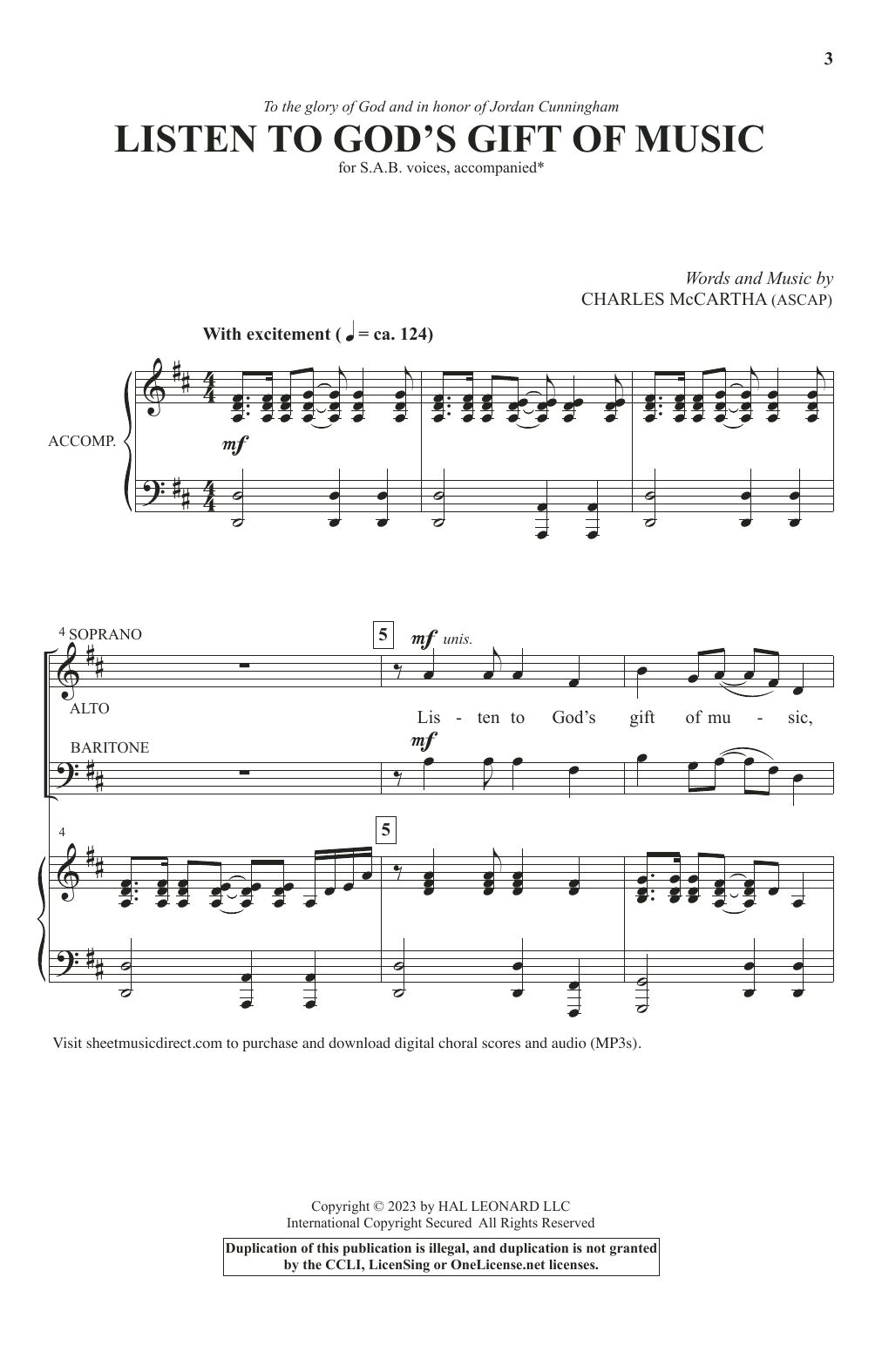 Charles McCartha Listen To God's Gift Of Music Sheet Music Notes & Chords for SAB Choir - Download or Print PDF