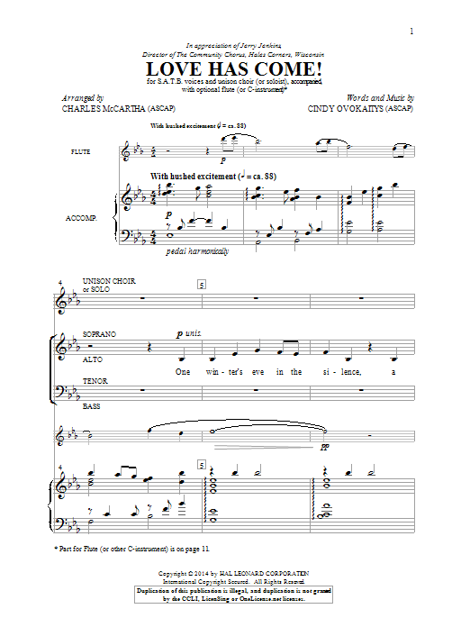 Charles McCartha Love Has Come! Sheet Music Notes & Chords for SATB - Download or Print PDF