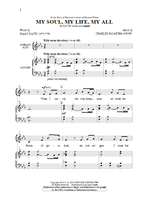 Charles McCartha My Soul, My Life, My All Sheet Music Notes & Chords for SATB - Download or Print PDF