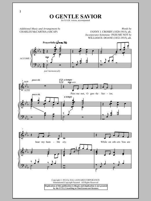 Charles McCartha O Gentle Savior Sheet Music Notes & Chords for SAB - Download or Print PDF