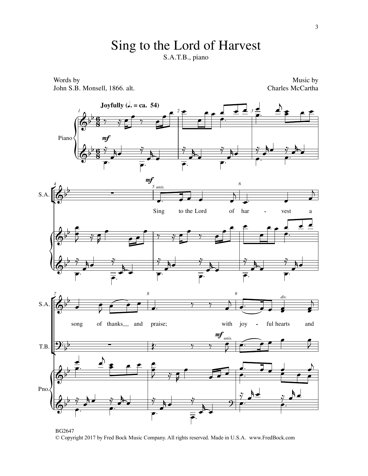 Charles McCartha Sing to the Lord of Harvest Sheet Music Notes & Chords for Choral - Download or Print PDF