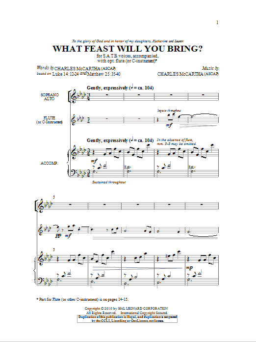 Charles McCartha What Feast Will You Bring? Sheet Music Notes & Chords for SATB - Download or Print PDF