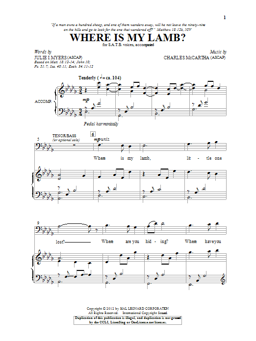 Charles McCartha Where Is My Lamb? Sheet Music Notes & Chords for SATB - Download or Print PDF