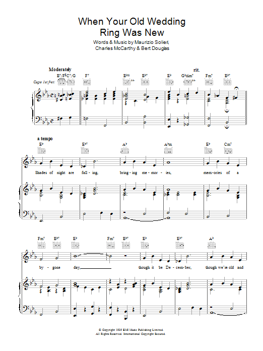Charles McCarthy When Your Old Wedding Ring Was New Sheet Music Notes & Chords for Piano, Vocal & Guitar (Right-Hand Melody) - Download or Print PDF