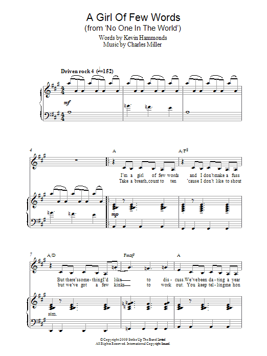 Charles Miller & Kevin Hammonds A Girl Of Few Words (from No One In The World) Sheet Music Notes & Chords for Piano & Vocal - Download or Print PDF