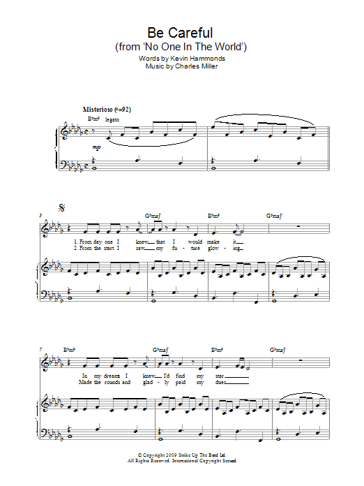 Charles Miller & Kevin Hammonds Be Careful (from No One In The World) Sheet Music Notes & Chords for Piano & Vocal - Download or Print PDF