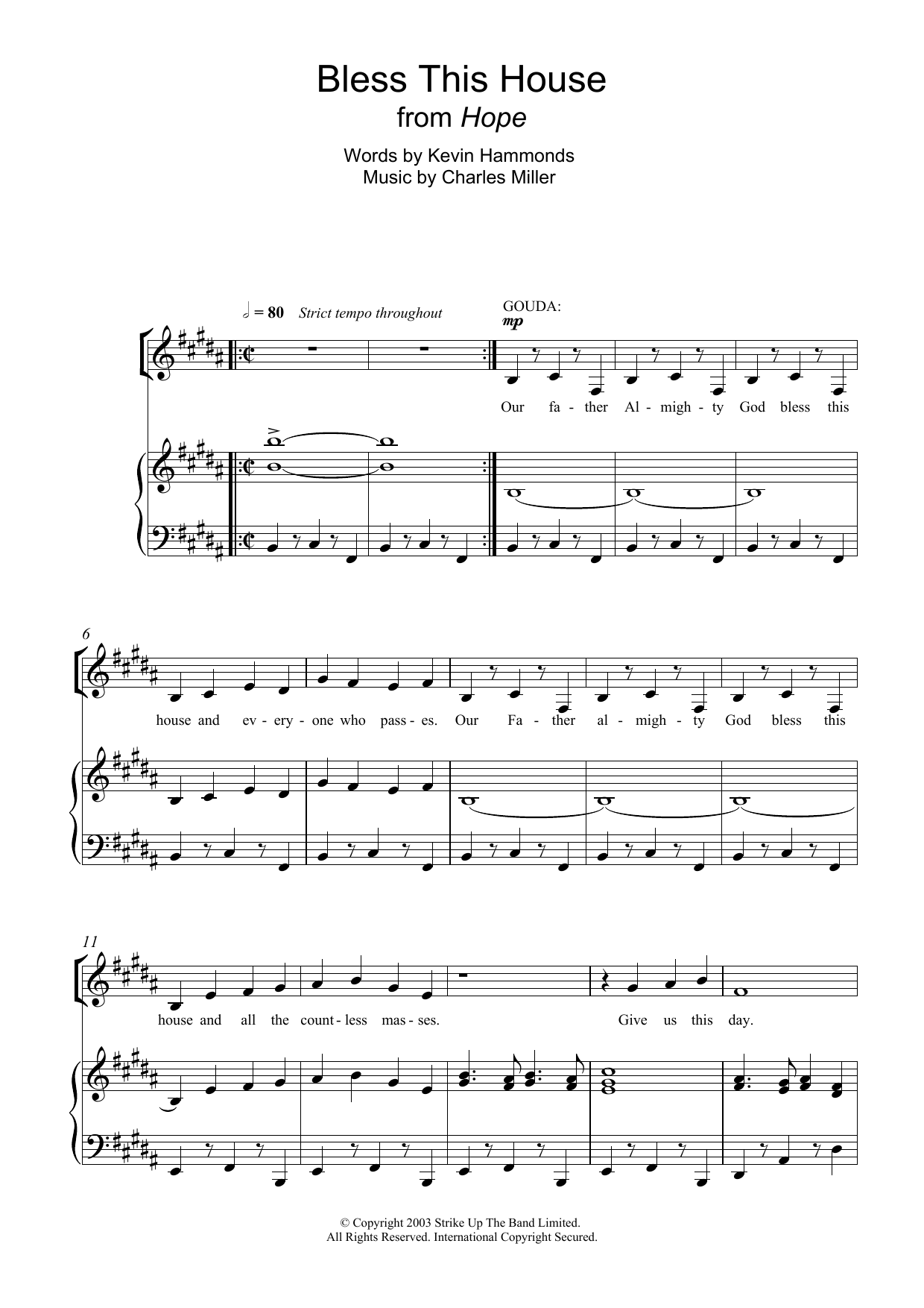 Charles Miller Bless This House (From 'Hope') Sheet Music Notes & Chords for Piano & Vocal - Download or Print PDF
