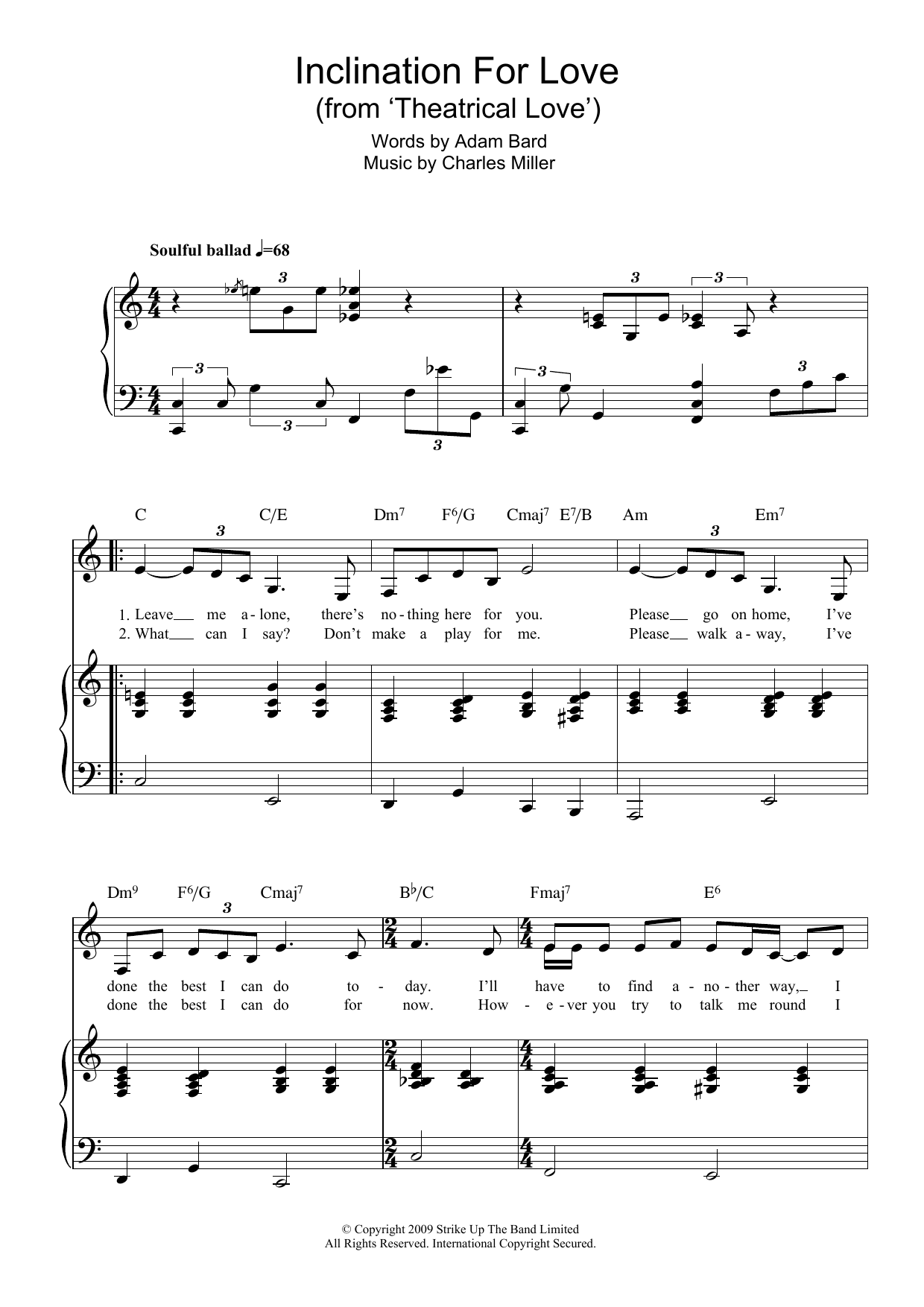 Charles Miller Inclination For Love (from Theatrical Love) Sheet Music Notes & Chords for Piano & Vocal - Download or Print PDF