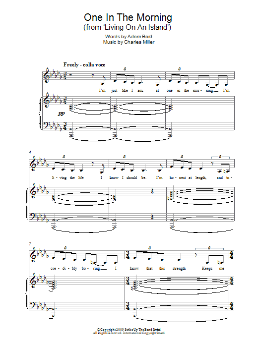 Charles Miller & Adam Bard One In The Morning (from Living On An Island) Sheet Music Notes & Chords for Piano & Vocal - Download or Print PDF