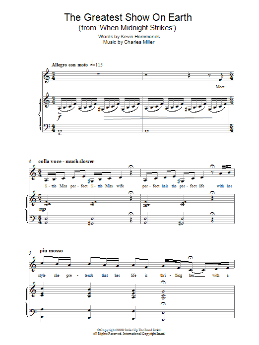Charles Miller & Kevin Hammonds The Greatest Show On Earth (from When Midnight Strikes) Sheet Music Notes & Chords for Piano & Vocal - Download or Print PDF