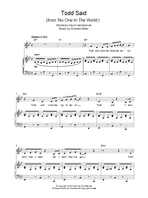 Charles Miller & Kevin Hammonds Todd Said (from No One In The World) Sheet Music Notes & Chords for Piano & Vocal - Download or Print PDF