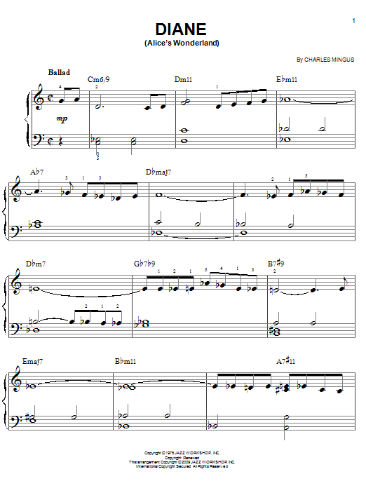 Charles Mingus Diane (Alice's Wonderland) Sheet Music Notes & Chords for Easy Piano - Download or Print PDF