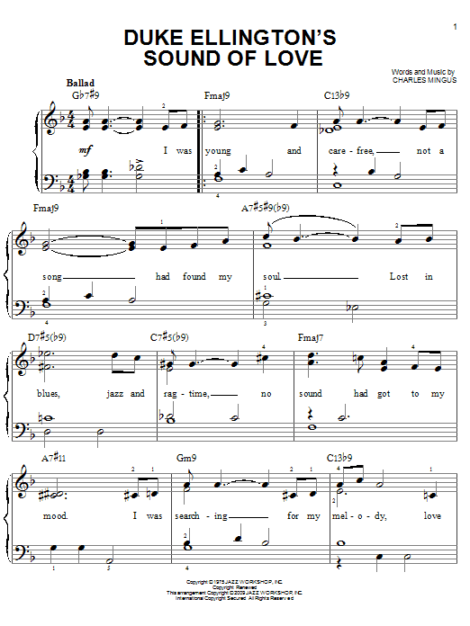 Charles Mingus Duke Ellington's Sound Of Love Sheet Music Notes & Chords for Easy Piano - Download or Print PDF