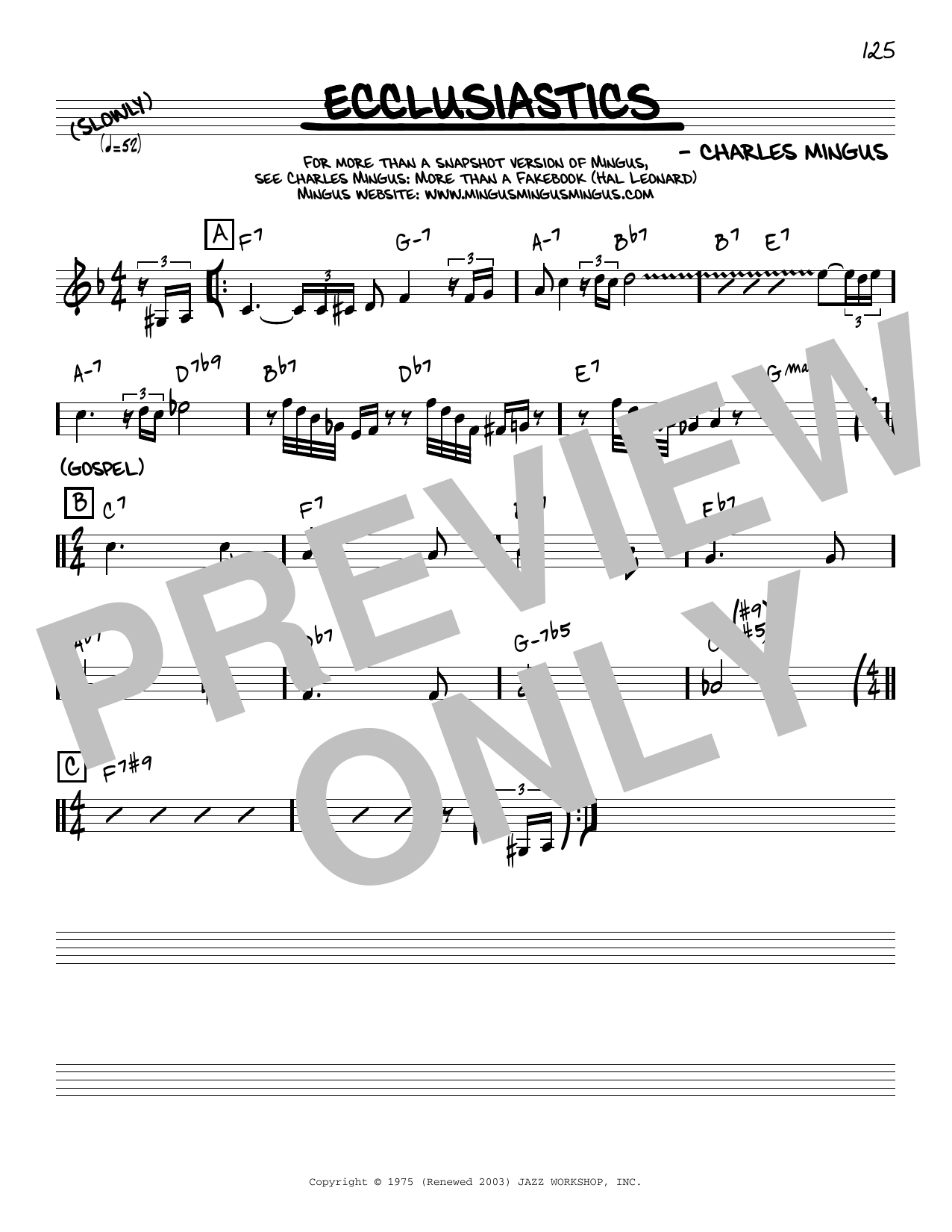 Charles Mingus Ecclusiastics [Reharmonized version] (arr. Jack Grassel) Sheet Music Notes & Chords for Real Book – Melody & Chords - Download or Print PDF