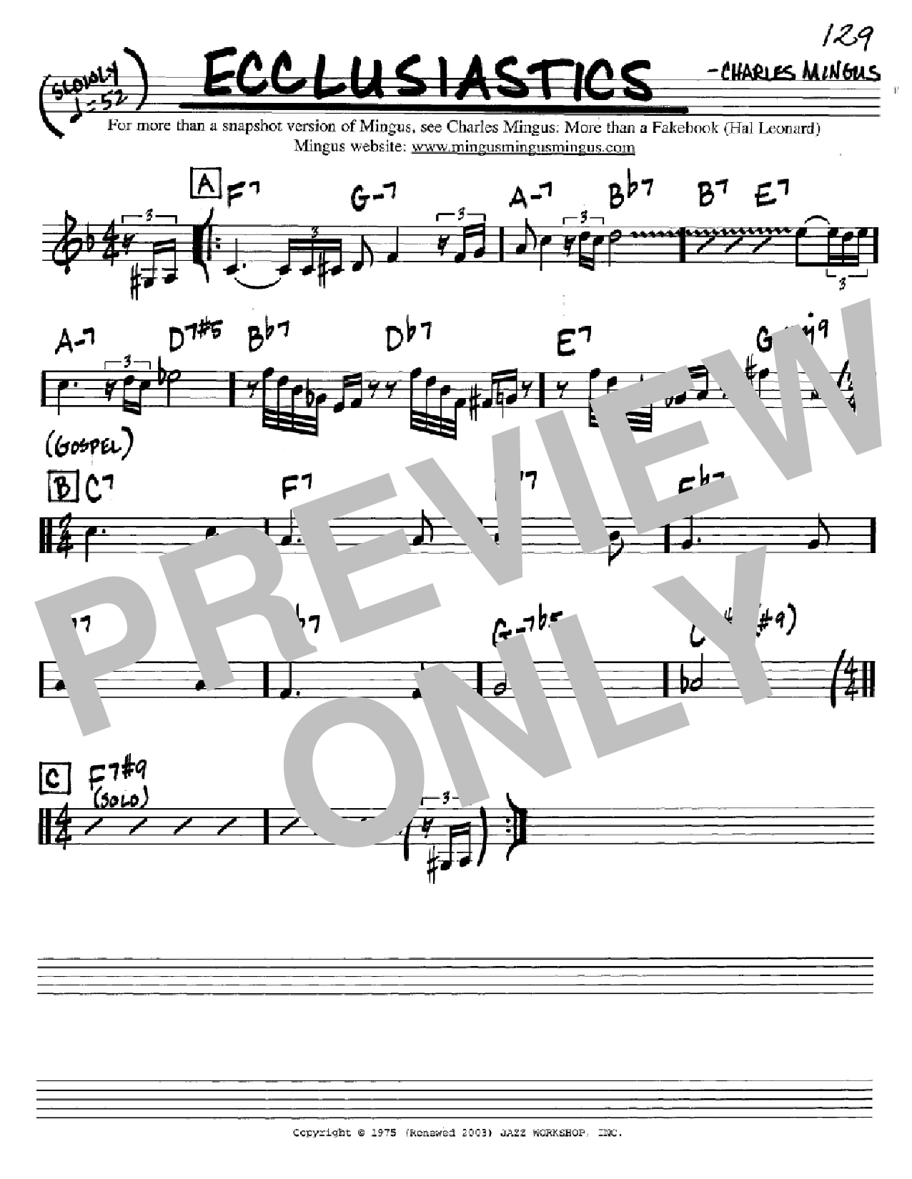 Charles Mingus Ecclusiastics Sheet Music Notes & Chords for Real Book - Melody & Chords - C Instruments - Download or Print PDF