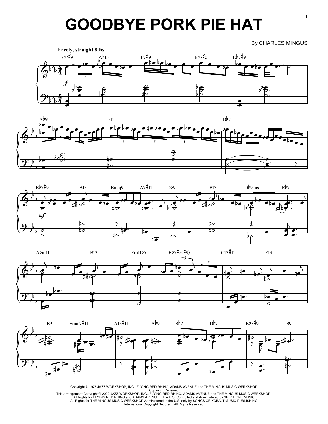 Charles Mingus Goodbye Pork Pie Hat [Jazz version] (arr. Brent Edstrom) Sheet Music Notes & Chords for Piano Solo - Download or Print PDF