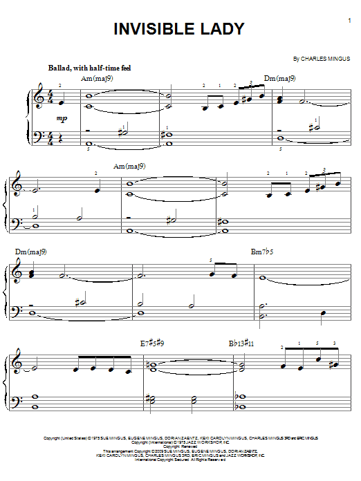 Charles Mingus Invisible Lady Sheet Music Notes & Chords for Easy Piano - Download or Print PDF