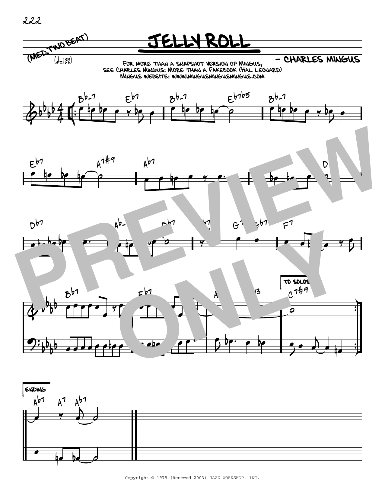Charles Mingus Jelly Roll [Reharmonized version] (arr. Jack Grassel) Sheet Music Notes & Chords for Real Book – Melody & Chords - Download or Print PDF