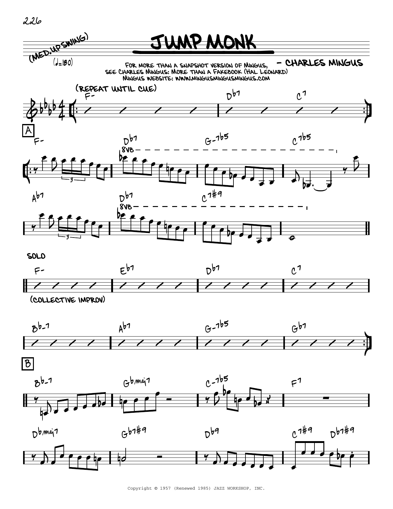 Charles Mingus Jump Monk [Reharmonized version] (arr. Jack Grassel) Sheet Music Notes & Chords for Real Book – Melody & Chords - Download or Print PDF