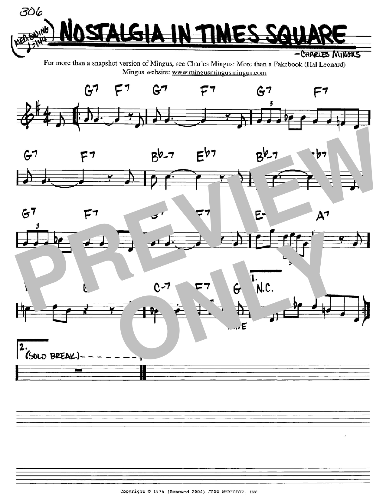 Charles Mingus Nostalgia In Times Square Sheet Music Notes & Chords for Real Book - Melody & Chords - Bass Clef Instruments - Download or Print PDF