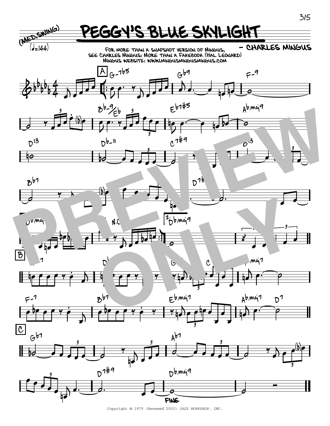 Charles Mingus Peggy's Blue Skylight [Reharmonized version] (arr. Jack Grassel) Sheet Music Notes & Chords for Real Book – Melody & Chords - Download or Print PDF