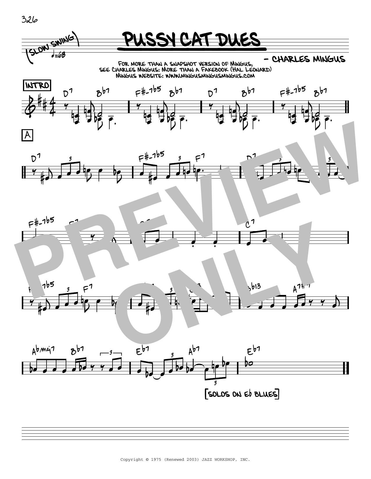 Charles Mingus Pussy Cat Dues [Reharmonized version] (arr. Jack Grassel) Sheet Music Notes & Chords for Real Book – Melody & Chords - Download or Print PDF