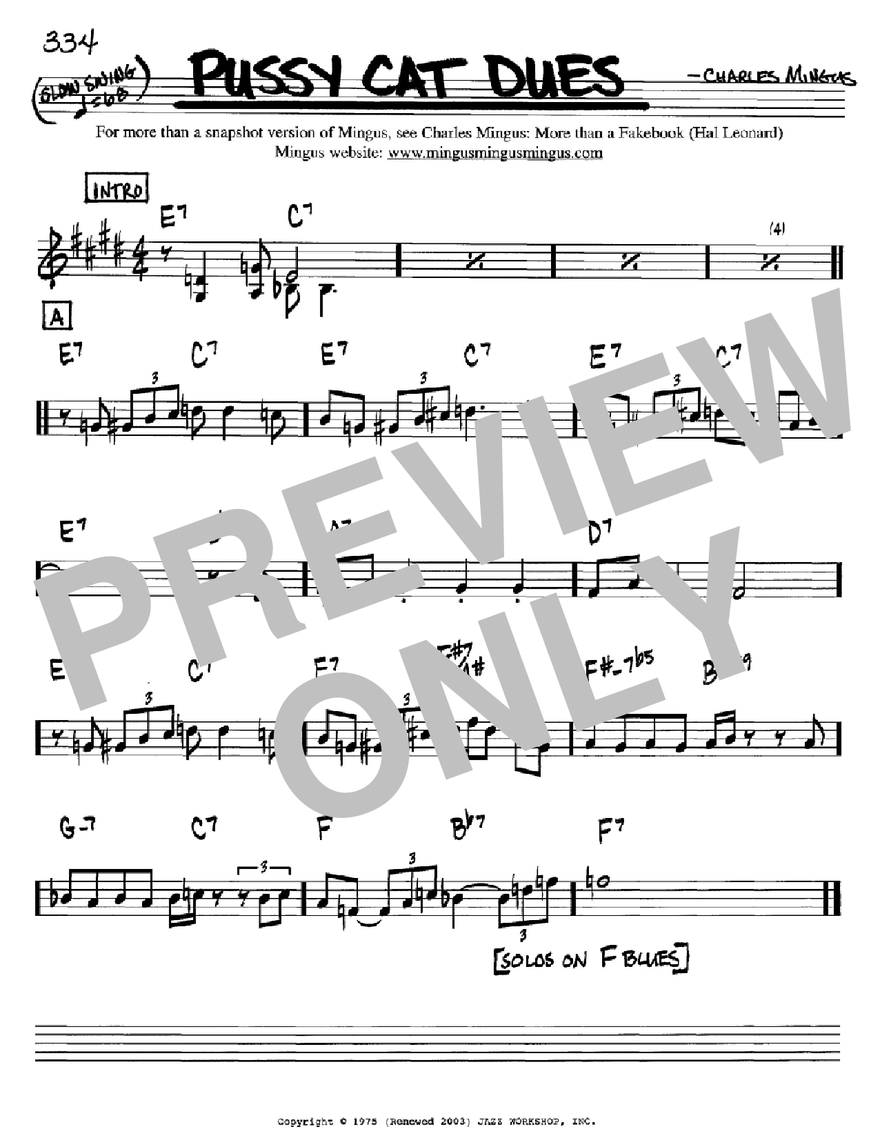 Charles Mingus Pussy Cat Dues Sheet Music Notes & Chords for Real Book - Melody & Chords - Bass Clef Instruments - Download or Print PDF