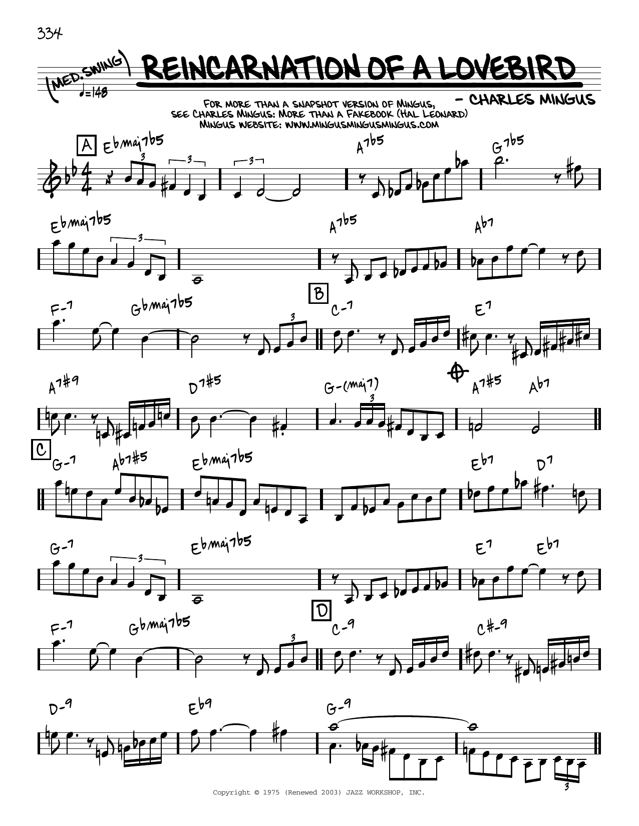 Charles Mingus Reincarnation Of A Lovebird [Reharmonized version] (arr. Jack Grassel) Sheet Music Notes & Chords for Real Book – Melody & Chords - Download or Print PDF