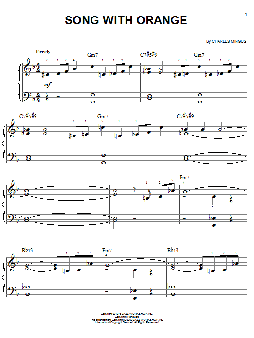 Charles Mingus Song With Orange Sheet Music Notes & Chords for Easy Piano - Download or Print PDF