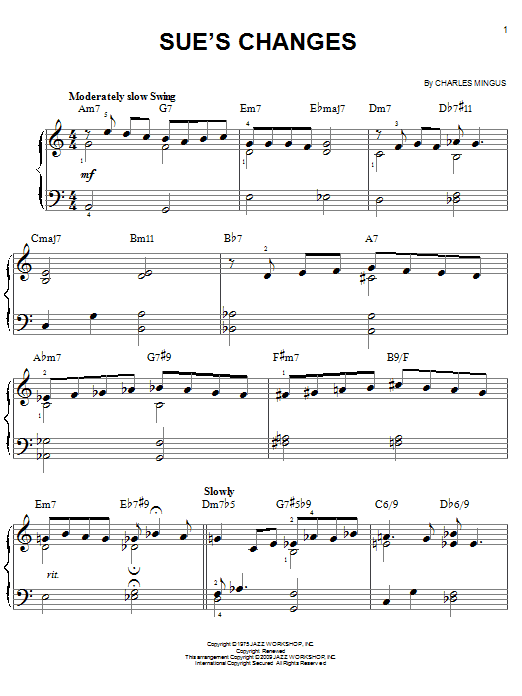 Charles Mingus Sue's Changes Sheet Music Notes & Chords for Easy Piano - Download or Print PDF