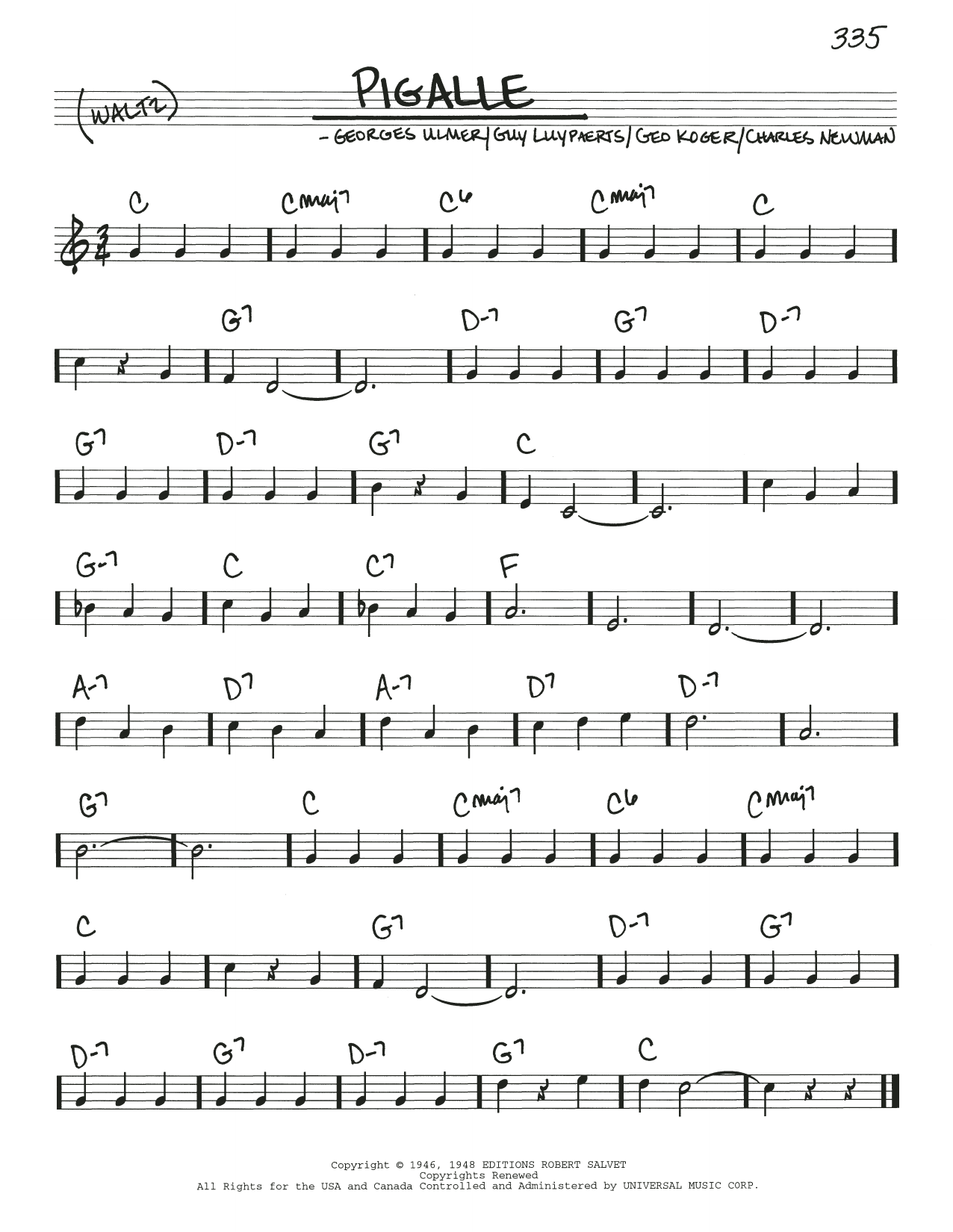 Charles Newman Pigalle Sheet Music Notes & Chords for Real Book – Melody & Chords - Download or Print PDF