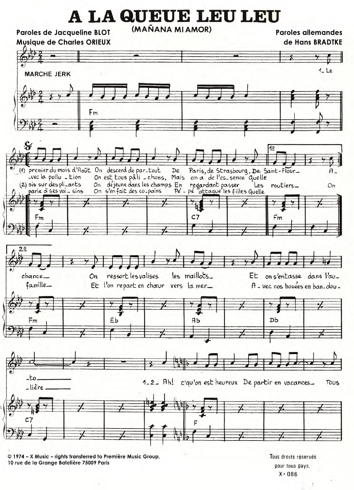 Charles Orieux A La Queue Leu Leu Sheet Music Notes & Chords for Piano & Vocal - Download or Print PDF