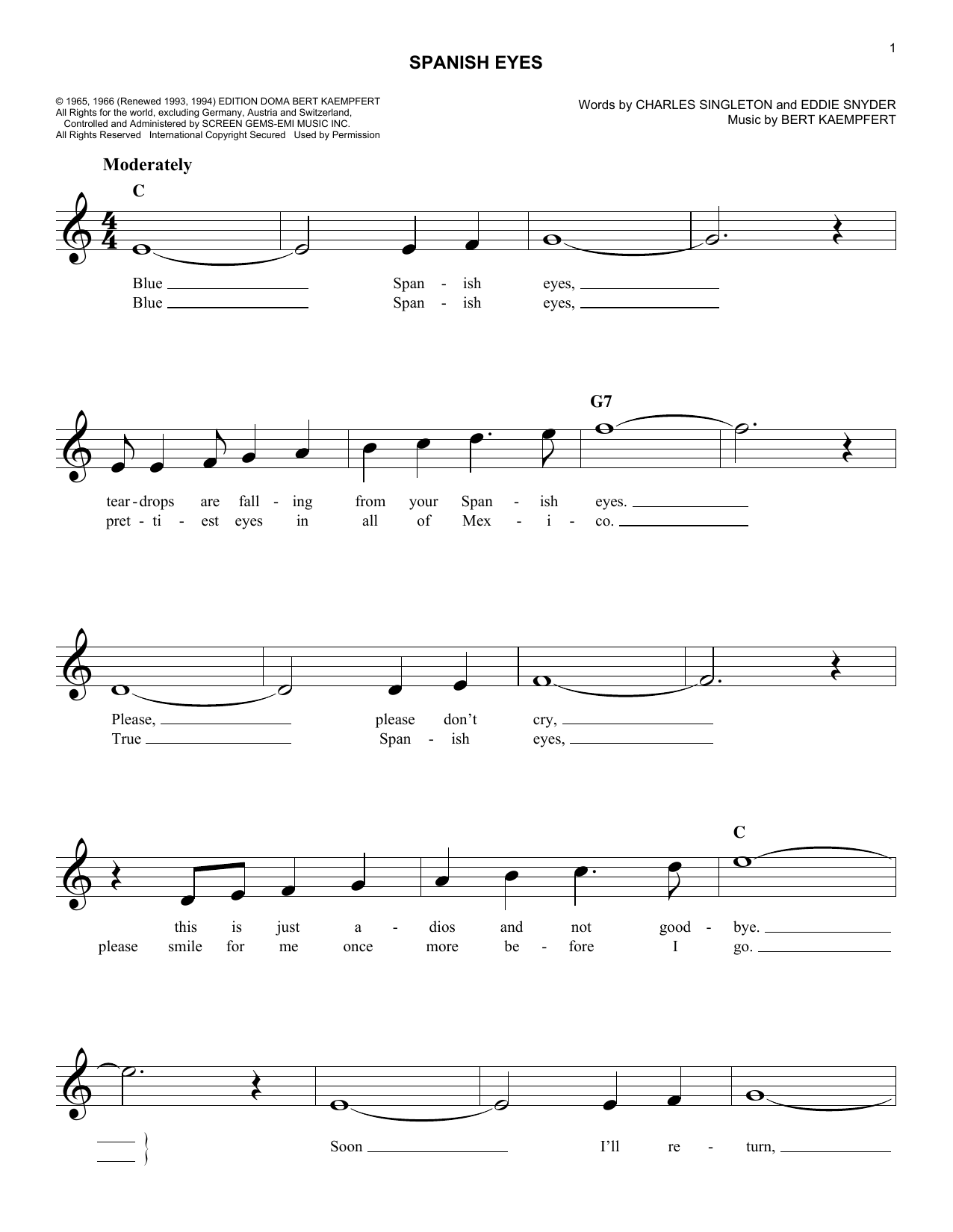 Charles Singleton Spanish Eyes Sheet Music Notes & Chords for Lead Sheet / Fake Book - Download or Print PDF