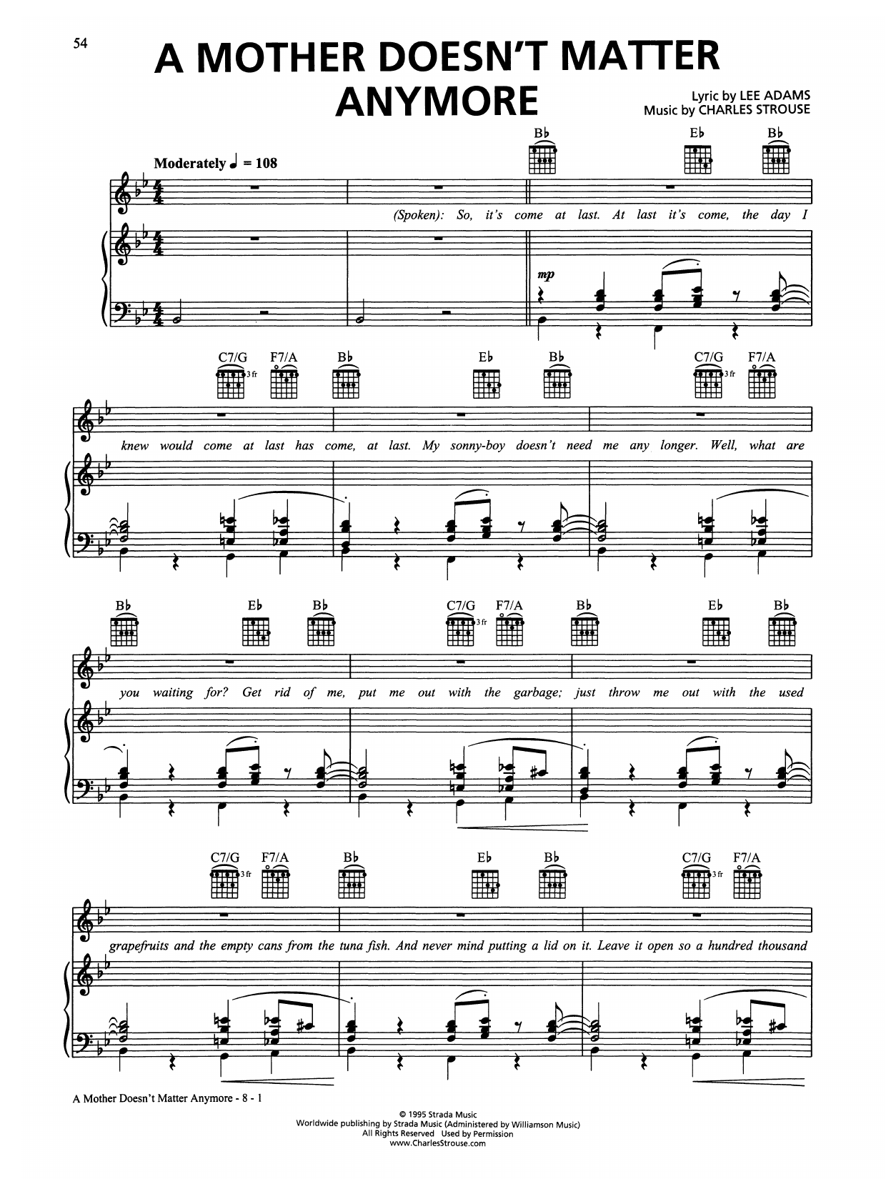 Charles Strouse A Mother Doesn't Matter Anymore (from Bye Bye Birdie) Sheet Music Notes & Chords for Piano & Vocal - Download or Print PDF