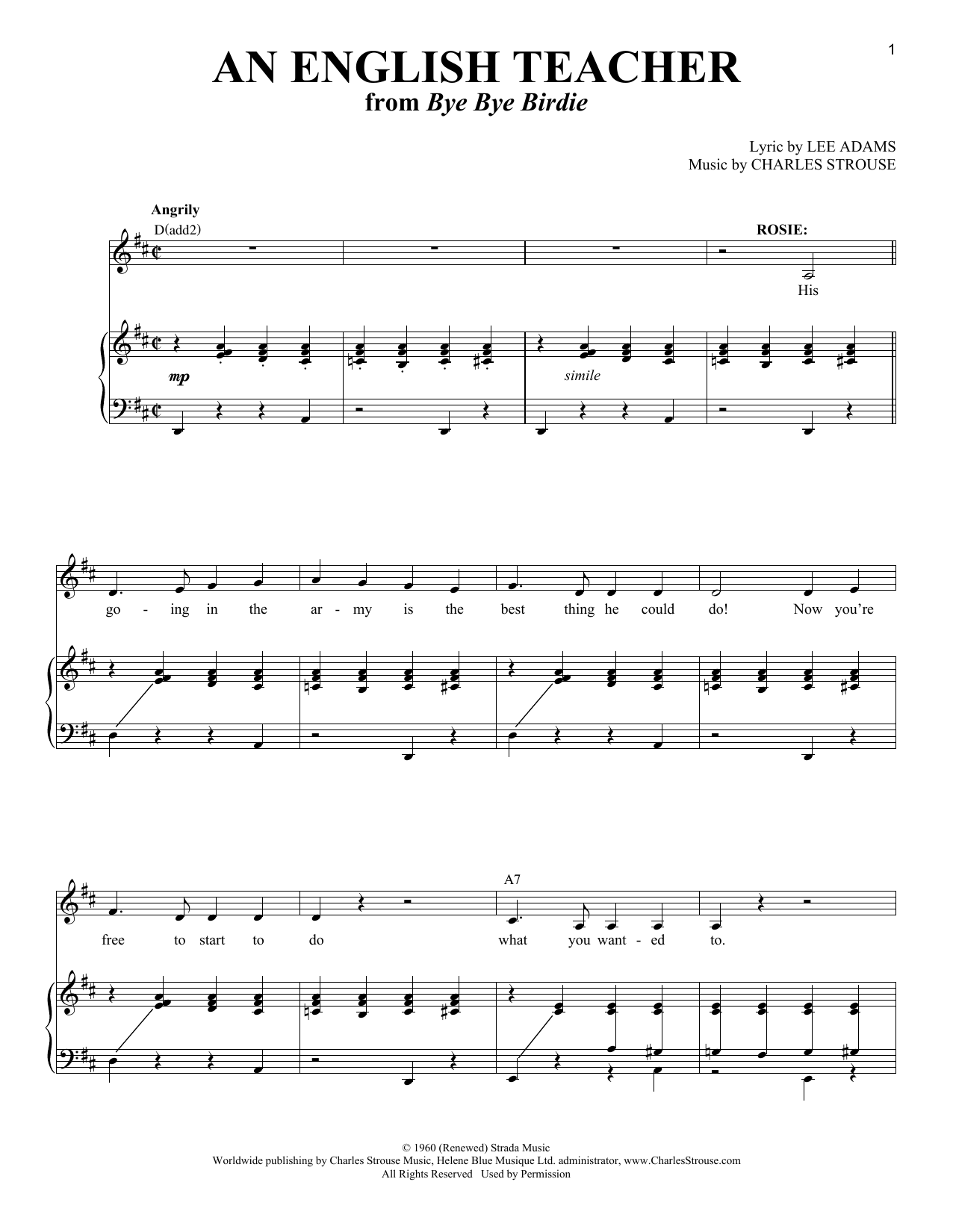 Charles Strouse An English Teacher (from Bye Bye Birdie) Sheet Music Notes & Chords for Piano & Vocal - Download or Print PDF