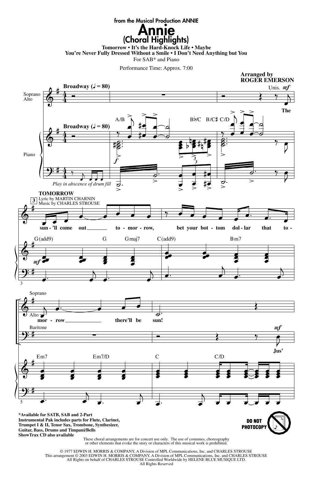 Charles Strouse Annie (Choral Highlights) (arr. Roger Emerson) Sheet Music Notes & Chords for 2-Part Choir - Download or Print PDF