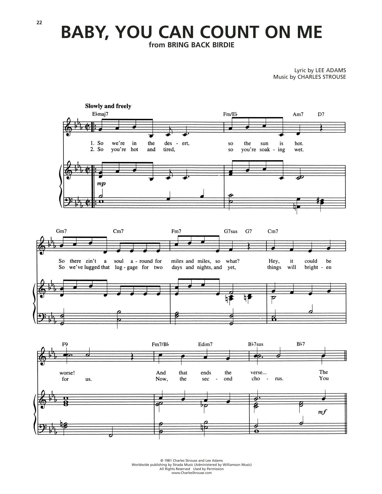 Charles Strouse Baby, You Can Count On Me (from Bring Back Birdie) Sheet Music Notes & Chords for Piano & Vocal - Download or Print PDF