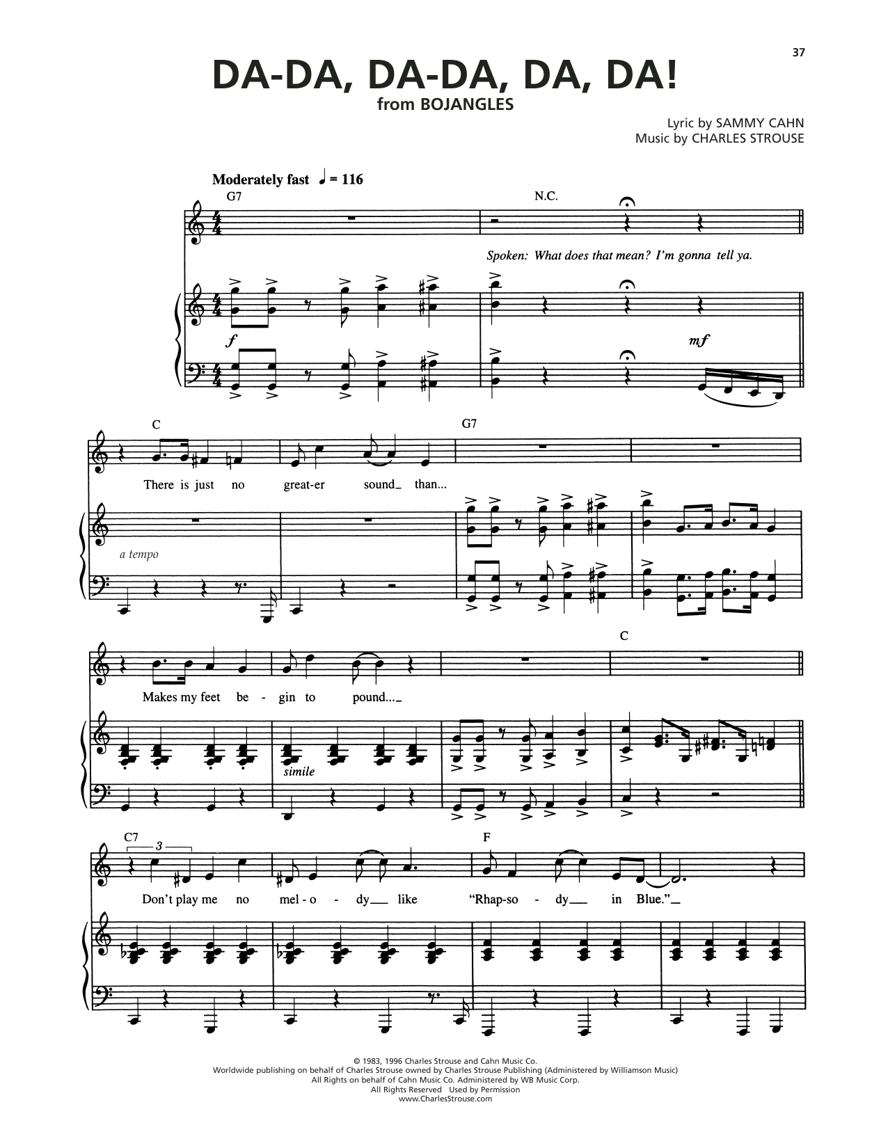 Charles Strouse Da-Da, Da-Da, Da, Da! (from Bojangles) Sheet Music Notes & Chords for Piano & Vocal - Download or Print PDF