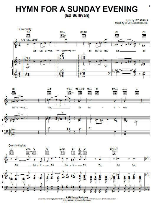 Charles Strouse Hymn For A Sunday Evening (Ed Sullivan) Sheet Music Notes & Chords for Piano, Vocal & Guitar (Right-Hand Melody) - Download or Print PDF