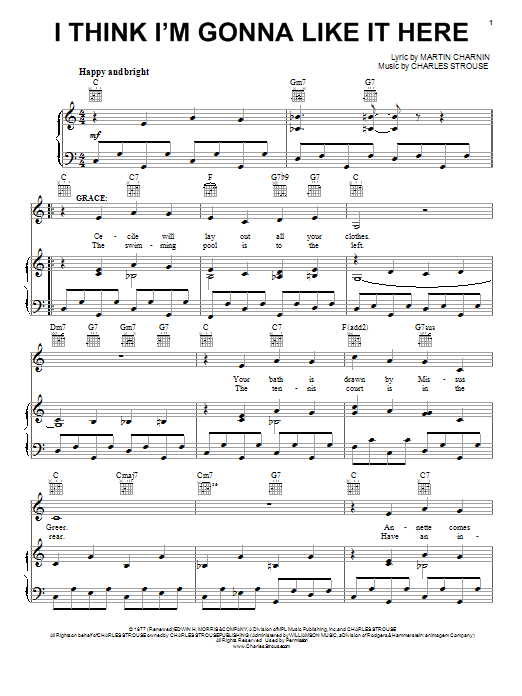 Charles Strouse I Think I'm Gonna Like It Here Sheet Music Notes & Chords for Piano, Vocal & Guitar (Right-Hand Melody) - Download or Print PDF